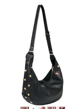*NEW* SCAMP & DUDE Large Black Studded Slouch Shoulder Bag! Roomy!